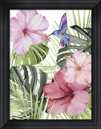 Framed Hibiscus &amp; Hummingbird I Print