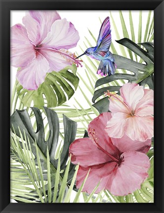 Framed Hibiscus &amp; Hummingbird I Print