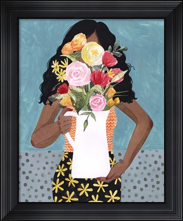 Framed Flower Vase Girl I Print