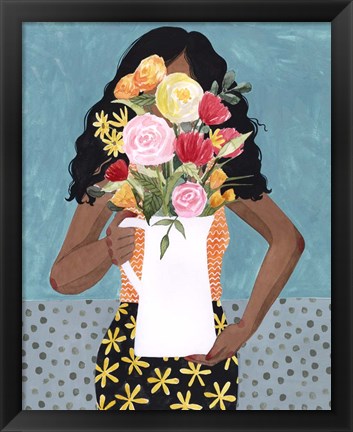 Framed Flower Vase Girl I Print