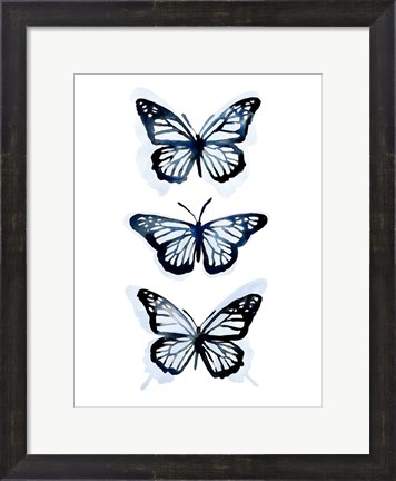 Framed Blue Butterfly Trio I Print