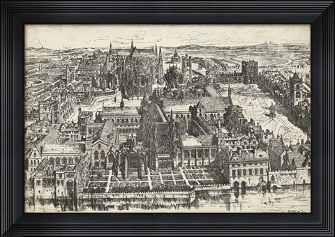 Framed Bird's Eye View of London - Westminster Print