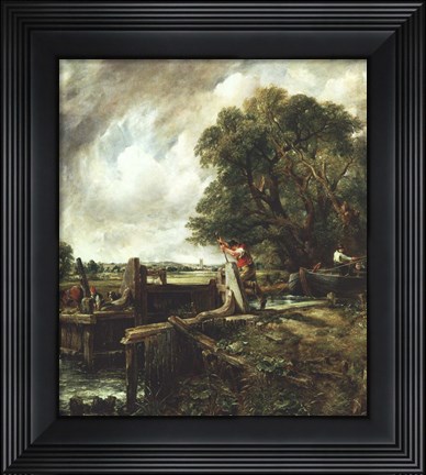 Framed Barges Passing a Lock on the Stour Print