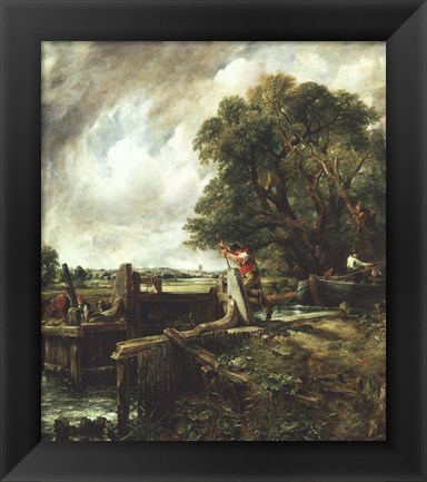 Framed Barges Passing a Lock on the Stour Print