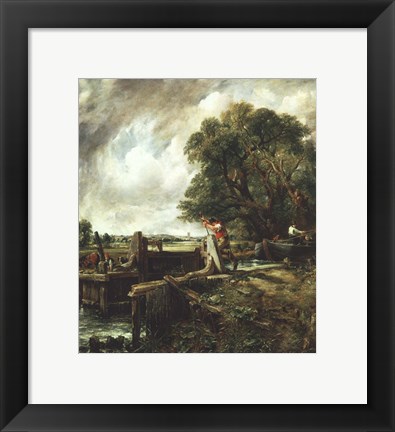 Framed Barges Passing a Lock on the Stour Print