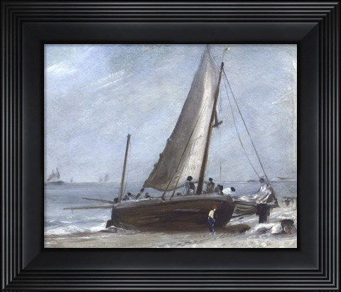 Framed Brighton Beach with Fishing Boats and Crew Print