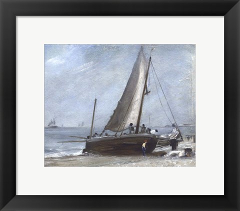 Framed Brighton Beach with Fishing Boats and Crew Print