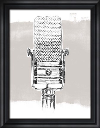 Framed Monochrome Microphone I Print