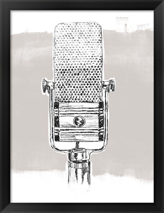 Framed Monochrome Microphone I Print