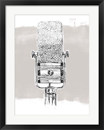 Framed Monochrome Microphone I Print