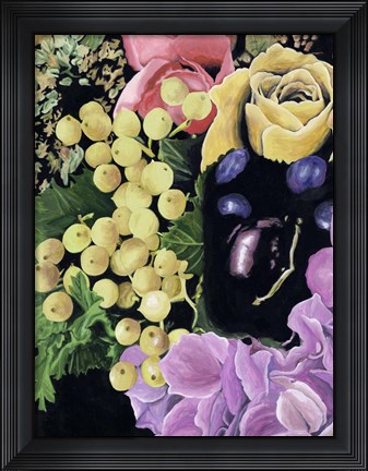 Framed Floral on Black I Print