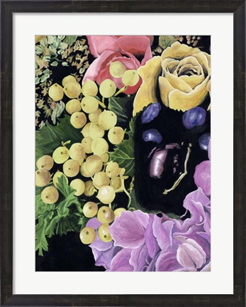 Framed Floral on Black I Print