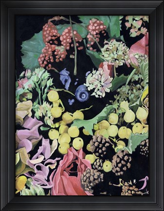 Framed Floral on Black II Print