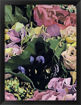 Framed Floral on Black IV Print