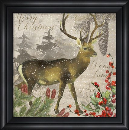 Framed Christmas Deer I Print