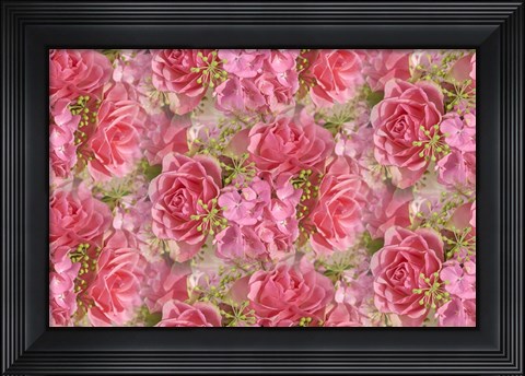 Framed Pink Roses and Hydrangea Print