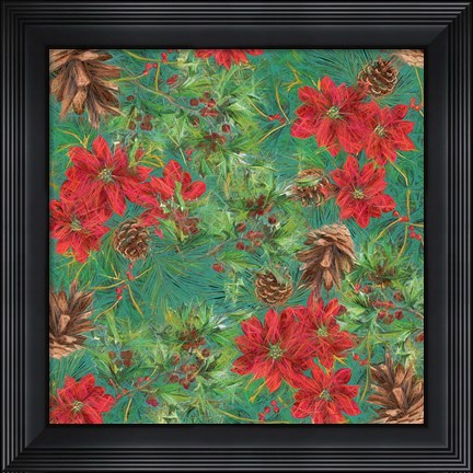Framed Poinsettia and Cones Print