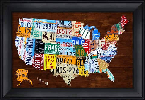 Framed United States of America License Plate Map 2018 Print