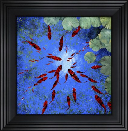 Framed Acqua Blu e Pesci Rossi Print