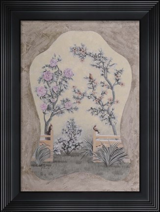 Framed Decorazione Con Uccelletti Sugli Alberi Print