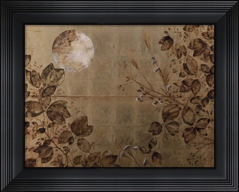 Framed Pannello Dorato Con Foglie Print