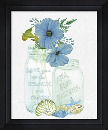 Framed Beachy Mason Jars Print