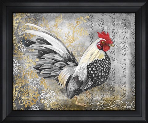 Framed Gold Lace Rooster A Print