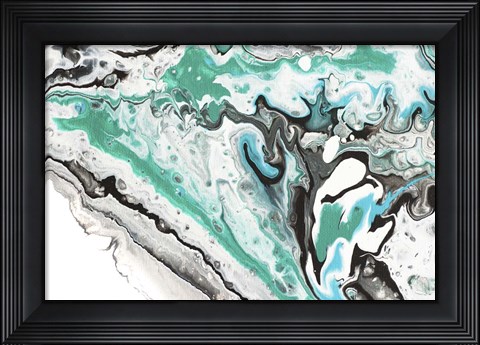 Framed Fluid Acrylic On Emerald Waves Print