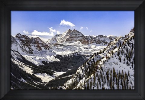 Framed Snow Covered Maroon Bells Print