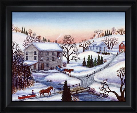 Framed Winter Mill Print