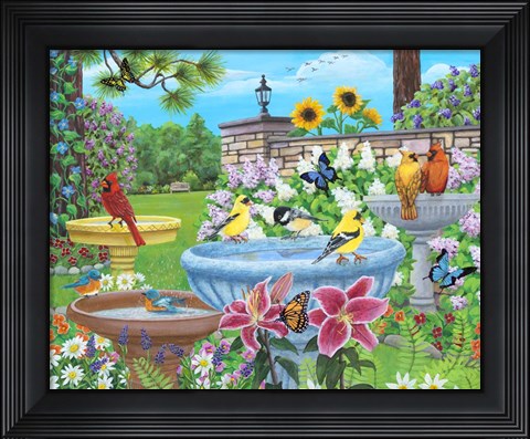 Framed Birdbath Garden Print