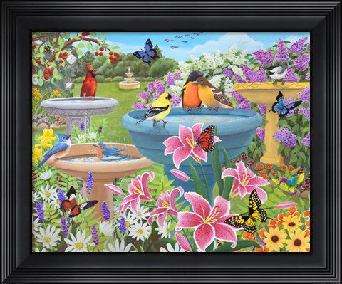 Framed Bird Bath Haven Print