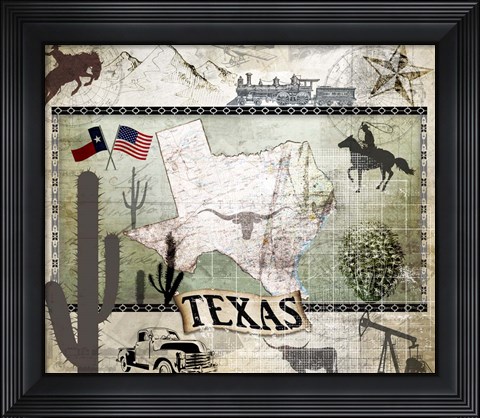 Framed Vintage State Texas Print