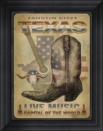 Framed Austin Tex Music Print