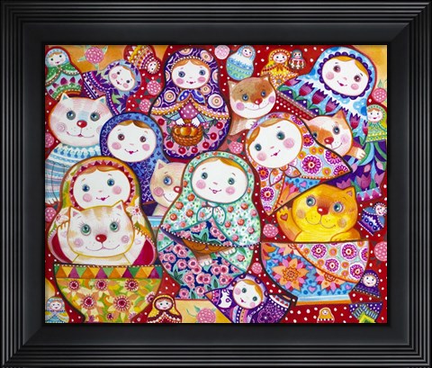 Framed Cats And Nesting Dolls Print
