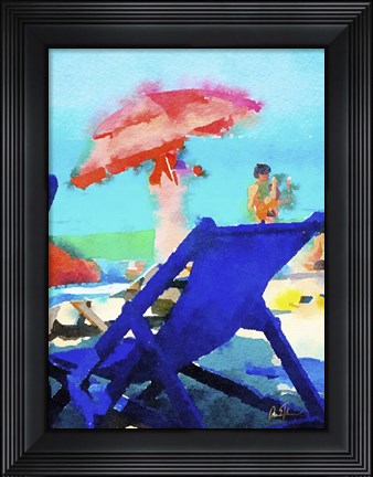 Framed Blue Chairs with Umbrella Print
