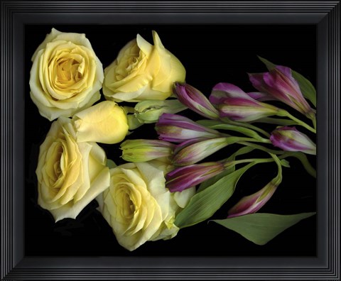 Framed Yellow Roses With Alstromeria Print