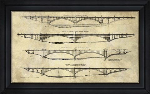Framed George Washington Bridge Proposal Plans Industrial Farmhouse Print