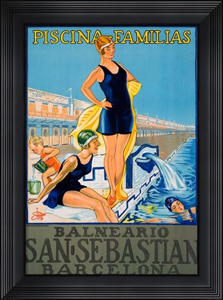 Framed Vintage Spanish Family Pool Print
