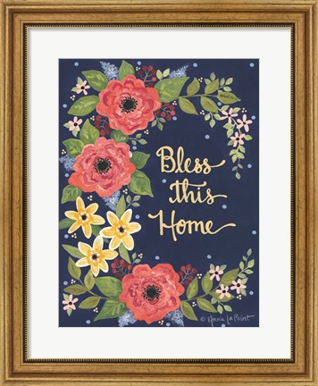 Framed Floral Bless This Home Print