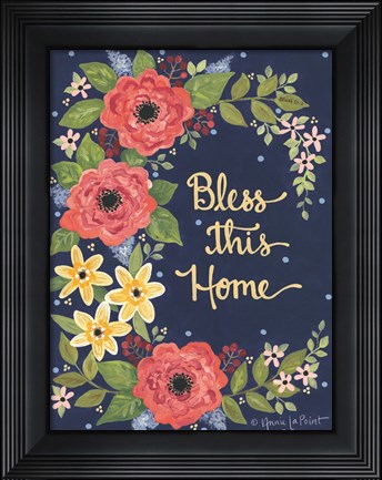 Framed Floral Bless This Home Print