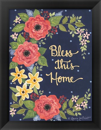 Framed Floral Bless This Home Print