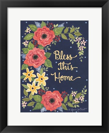 Framed Floral Bless This Home Print