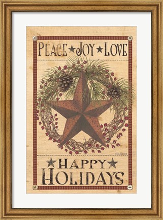 Framed Happy Holiday Barn Star I Print
