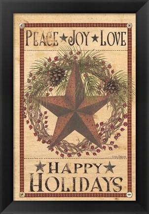 Framed Happy Holiday Barn Star I Print