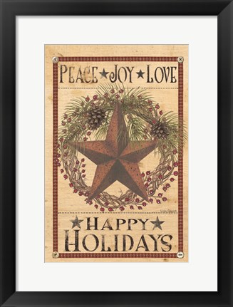 Framed Happy Holiday Barn Star I Print
