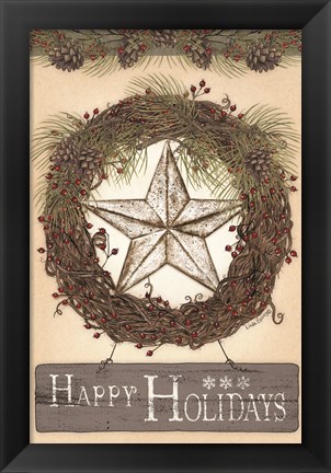 Framed Happy Holidays Barn Star II Print