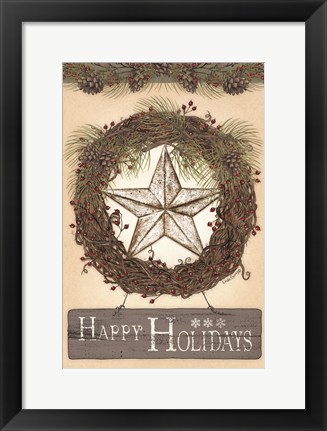 Framed Happy Holidays Barn Star II Print