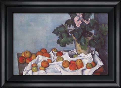 Framed Still Life with Apples and a Pot of Primroses Print