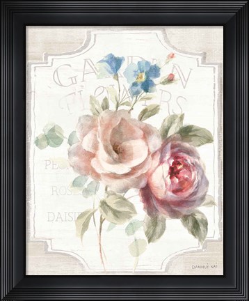 Framed Cottage Garden IV on wood Print